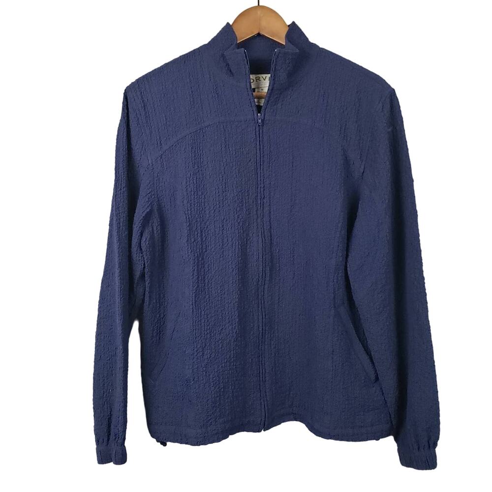 Orvis Full Zip Lightweight Crepe Jacket Casual Lightweight Mock Neck Blue - M